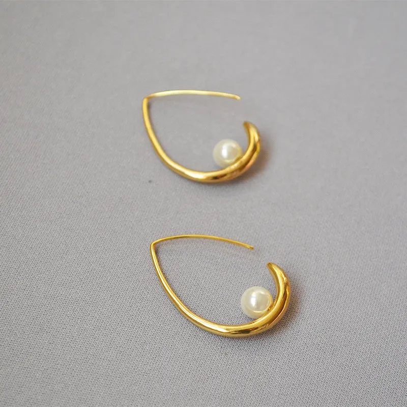 Waterdrop Shape with Pearl Hook Earrings