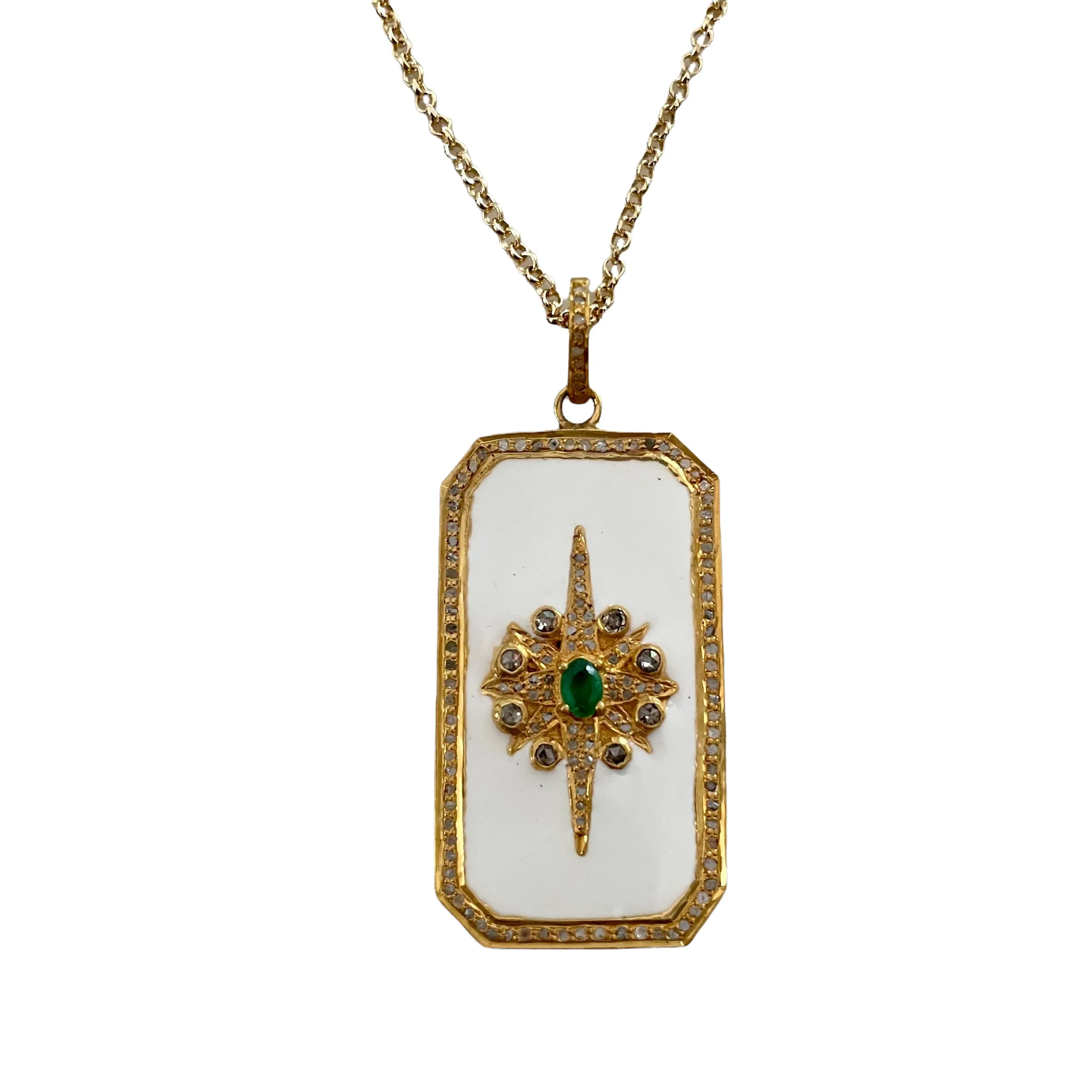 White & Emerald Baroque Style Pendant