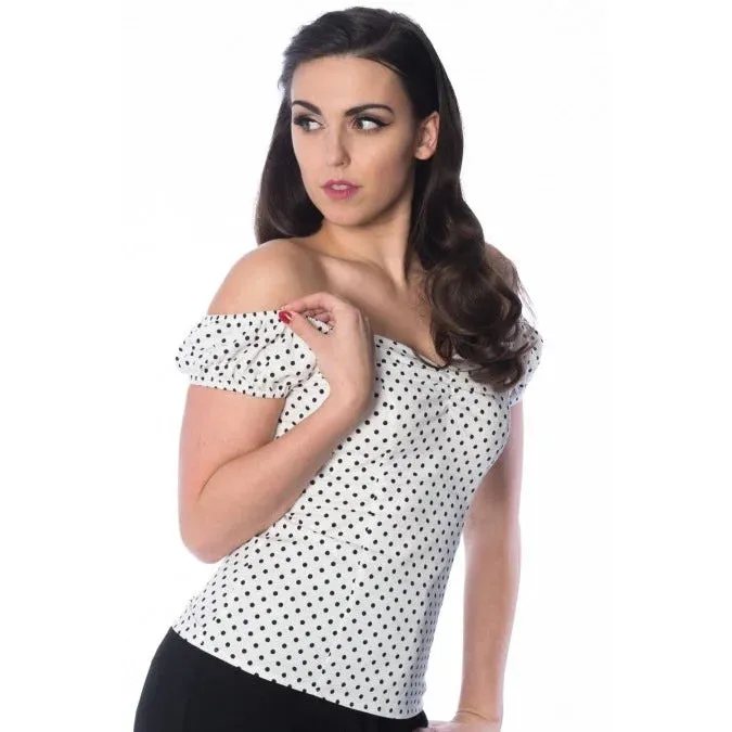 White And Black Polka Dot Print Gypsy Top