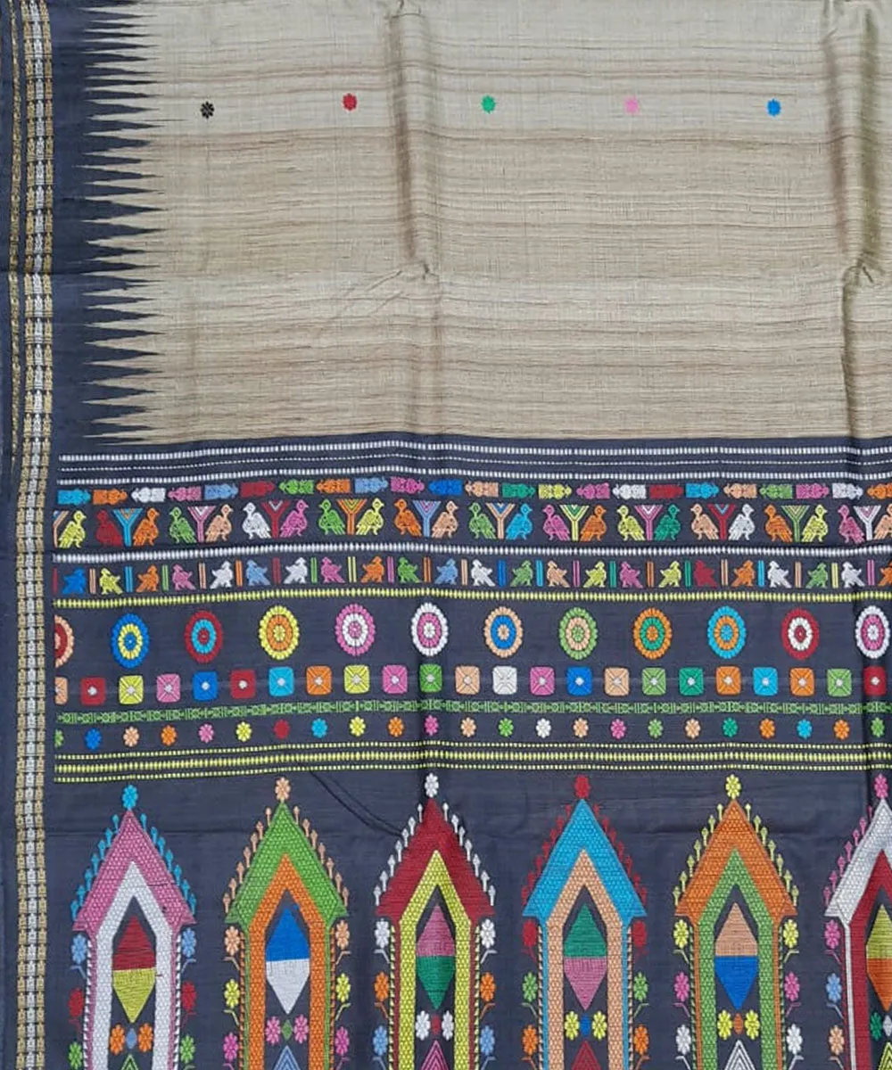 White black tussar silk handloom gopalpur saree