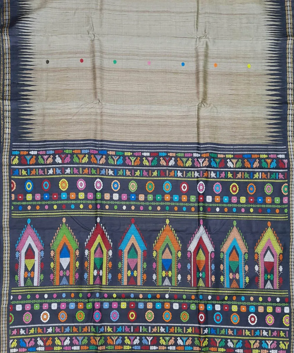 White black tussar silk handloom gopalpur saree