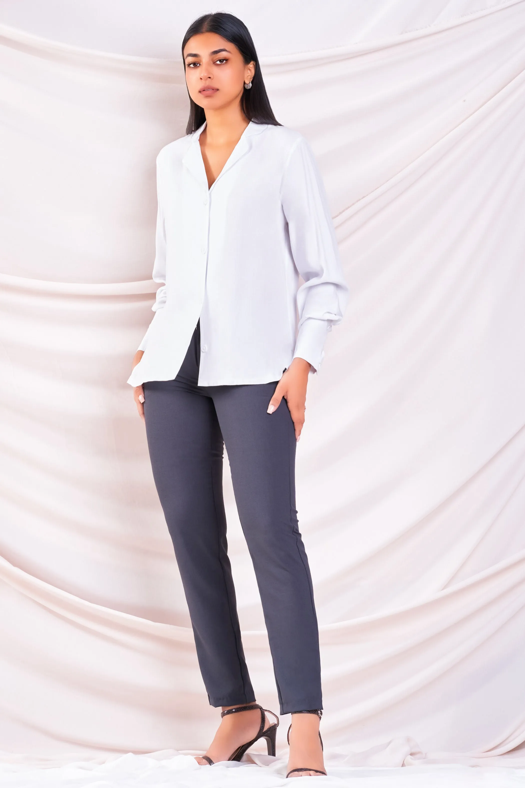 White Lapel Collar Top