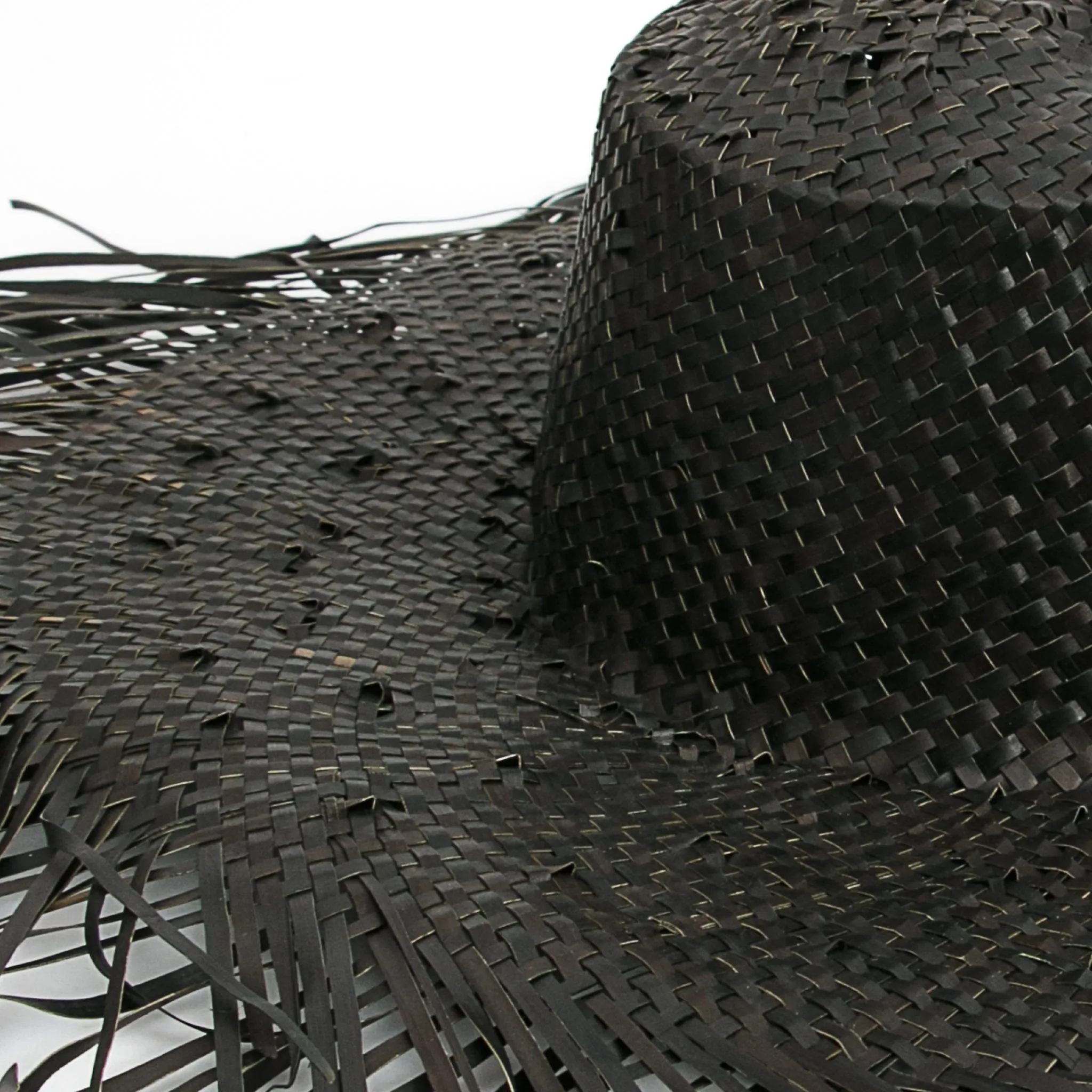 Wide Brim Raffia Straw Frayed Edge Hat-Black