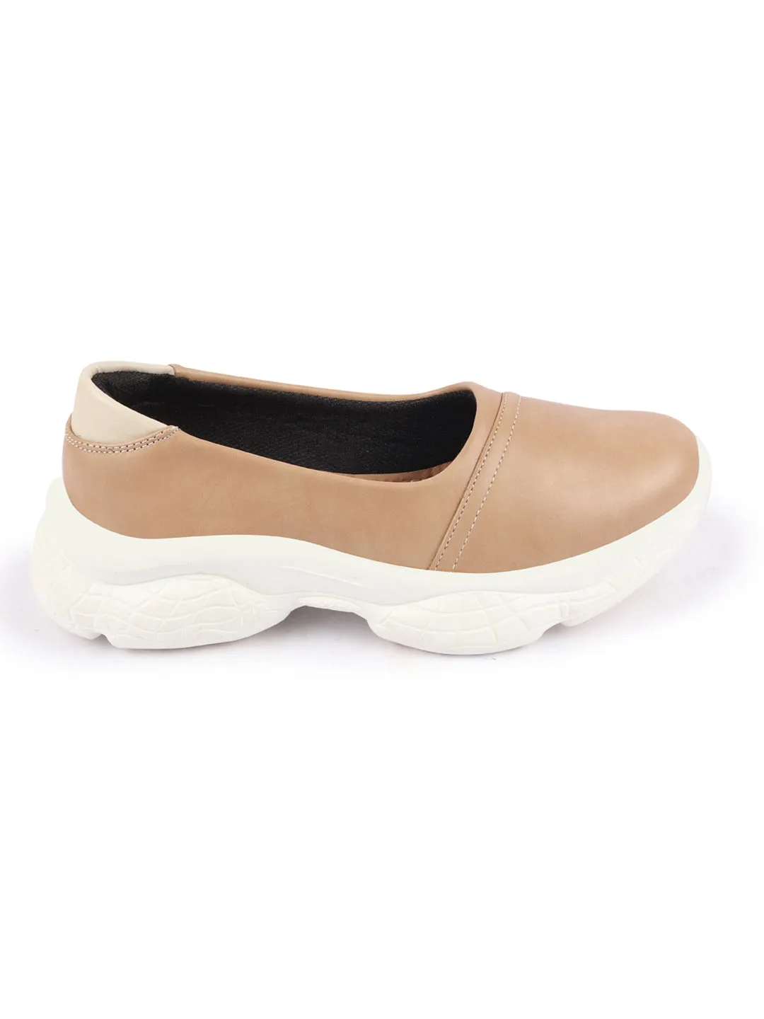 Women Beige Outdoor Fashion Stitched Design Slip On Shoes