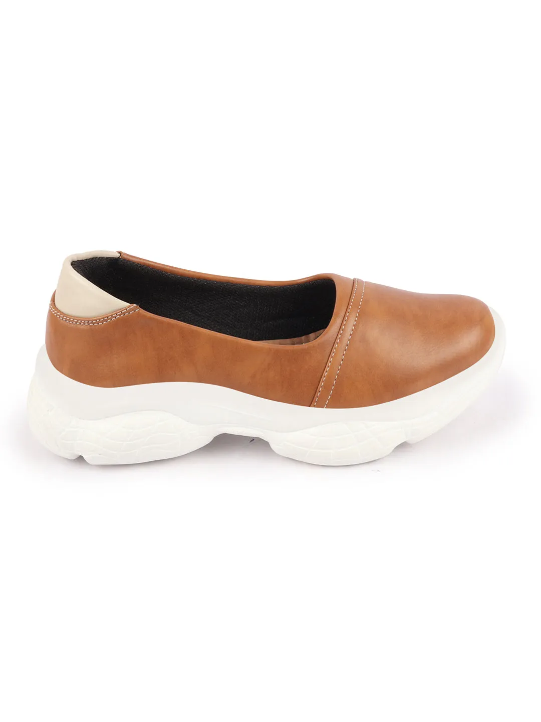 Women Camel Outdoor Fashion Stitched Design Slip On Shoes