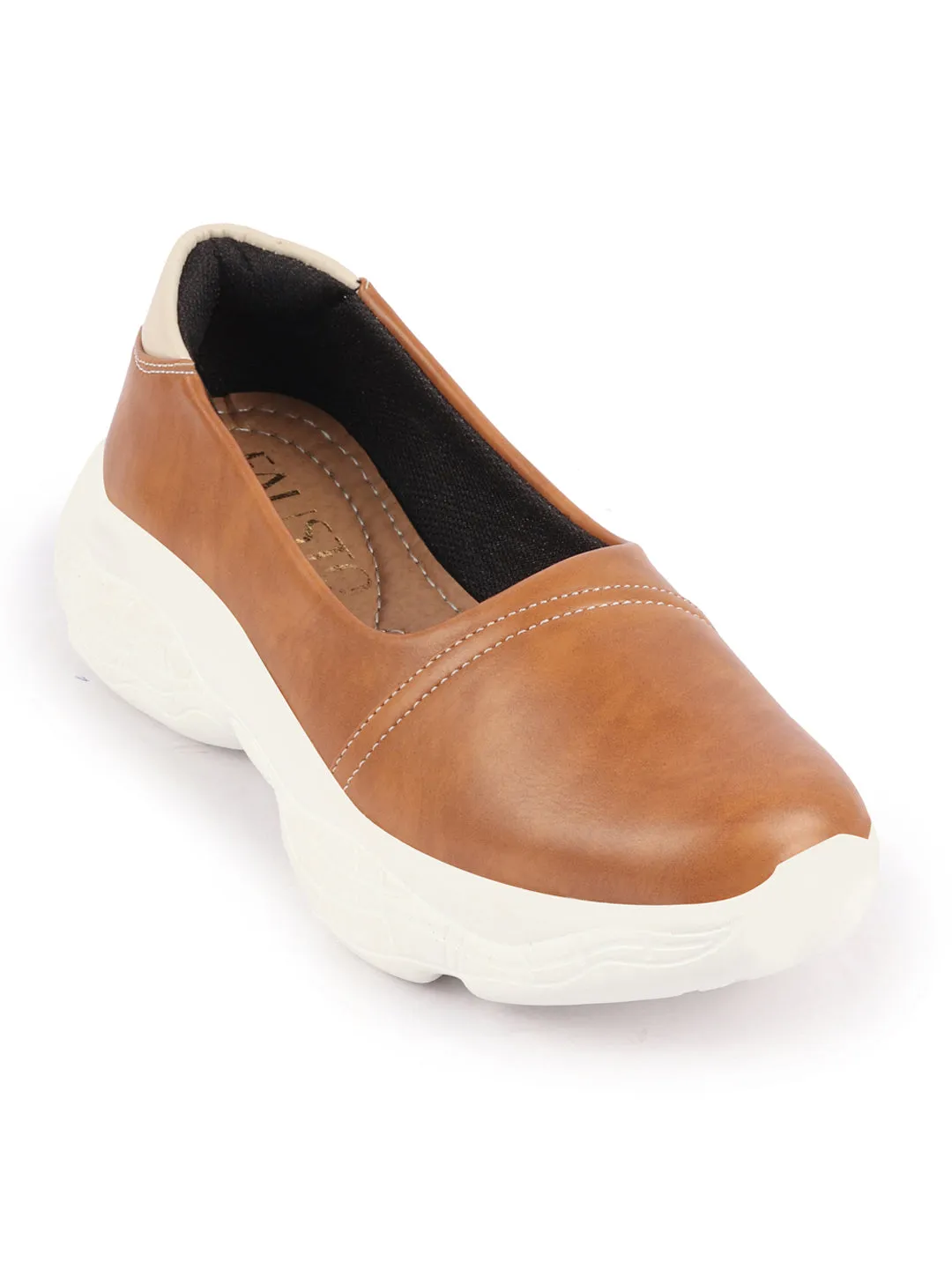 Women Camel Outdoor Fashion Stitched Design Slip On Shoes