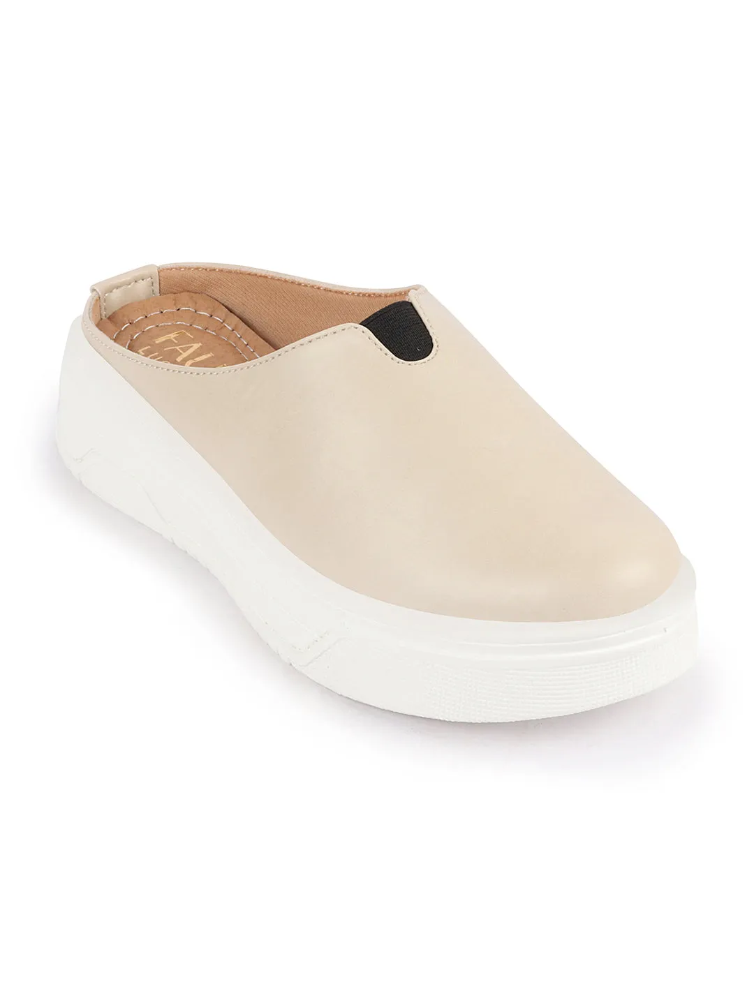 Women Cream Outdoor Fashion Comfort Open Back Platform Heel Slip On Casual Shoes