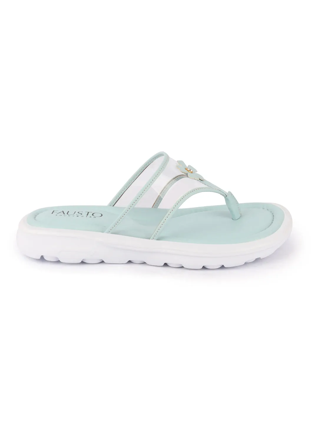 Women Sky Blue Casual Party Beach Fashion Stylish Floral Design Thong Flats Wedges Slipper