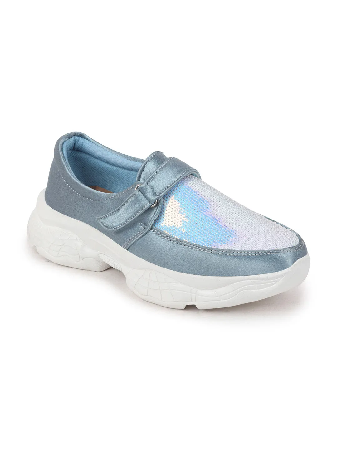 Women Sky Blue Stylish Slip On Sneakers