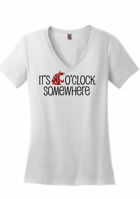 Womens V-Neck It's Coug O'Clock Somewhere White Tee