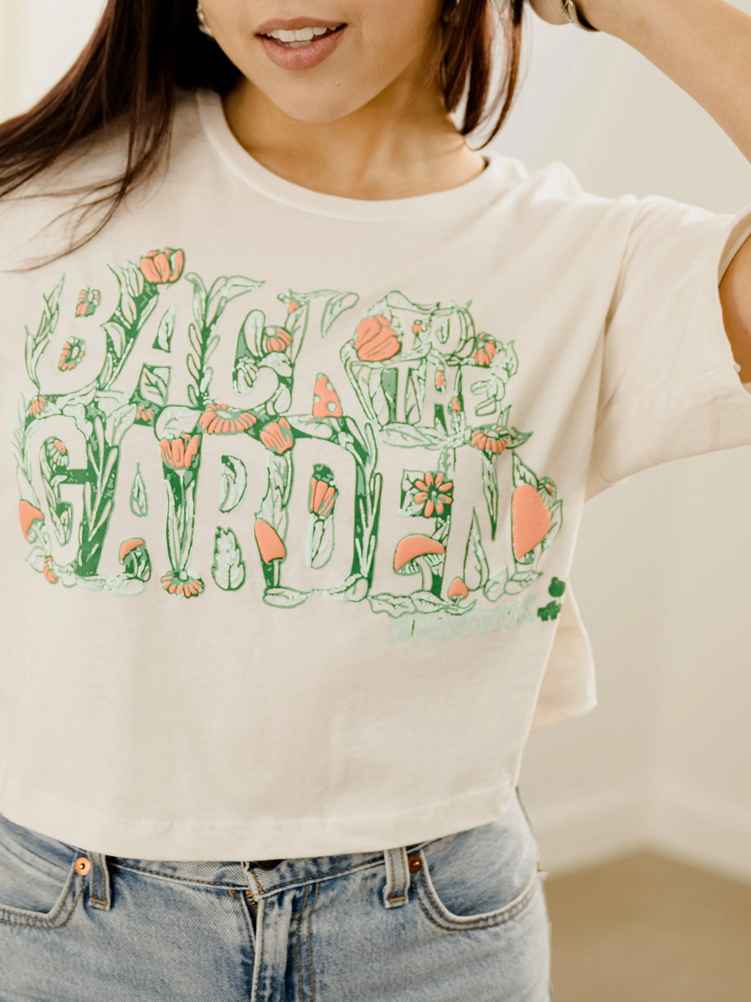 Woodstock Garden Puff Ink Off White Cropped Tee