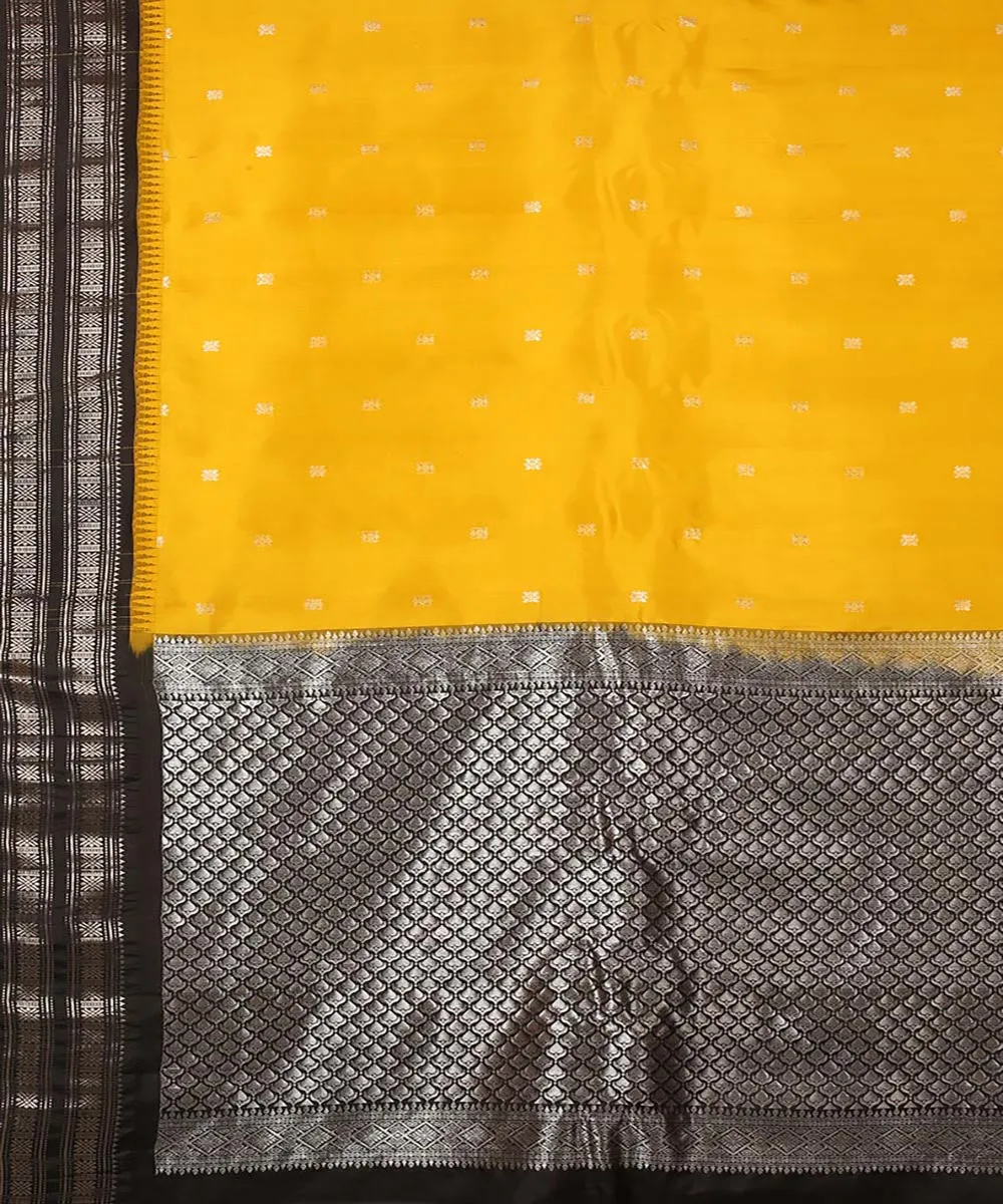 Yellow black gadwal silk handwoven saree