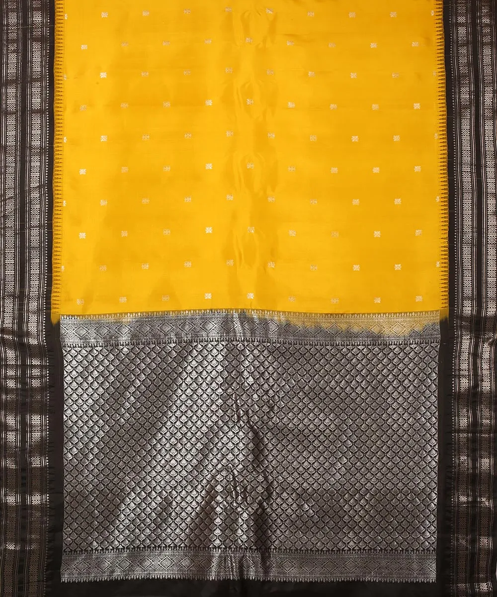 Yellow black gadwal silk handwoven saree