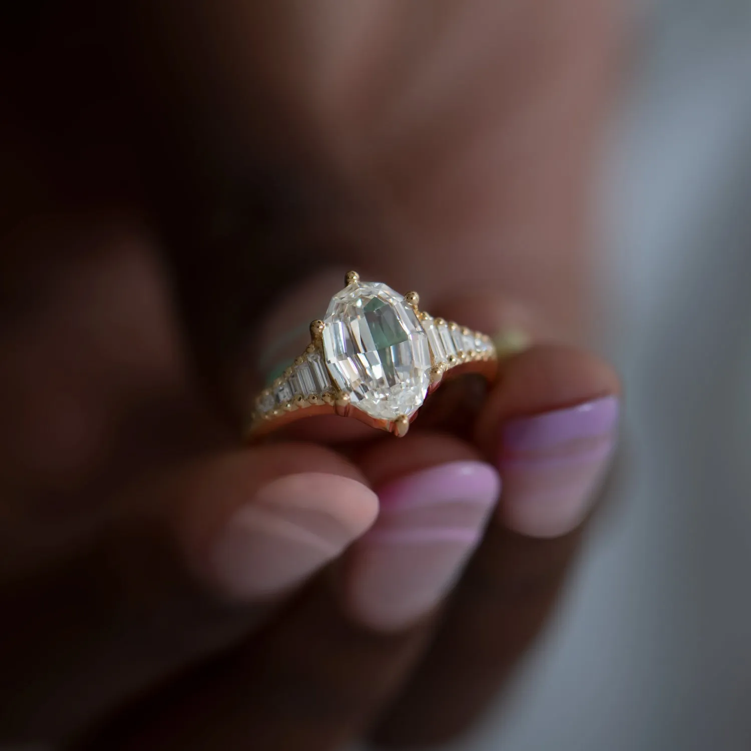 Zeppelin Engagement Ring with an Oval Step Cut Diamond