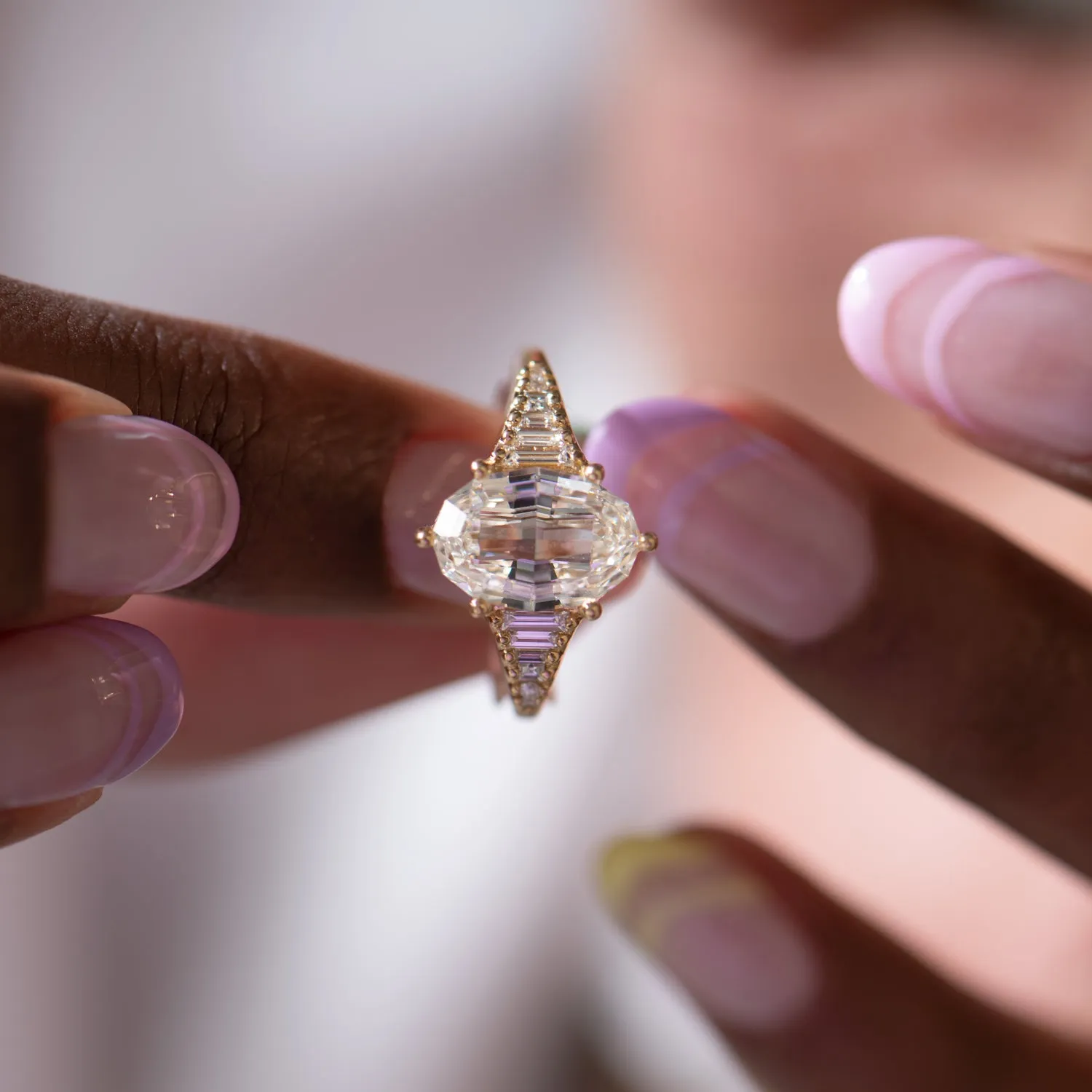 Zeppelin Engagement Ring with an Oval Step Cut Diamond