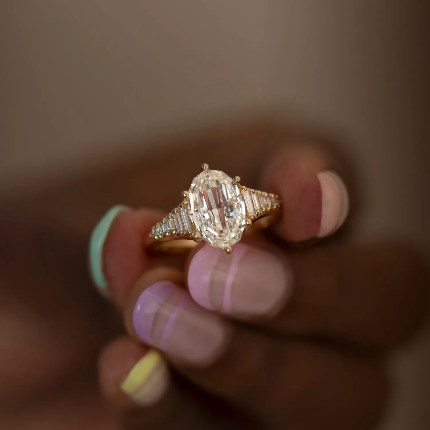 Zeppelin Engagement Ring with an Oval Step Cut Diamond