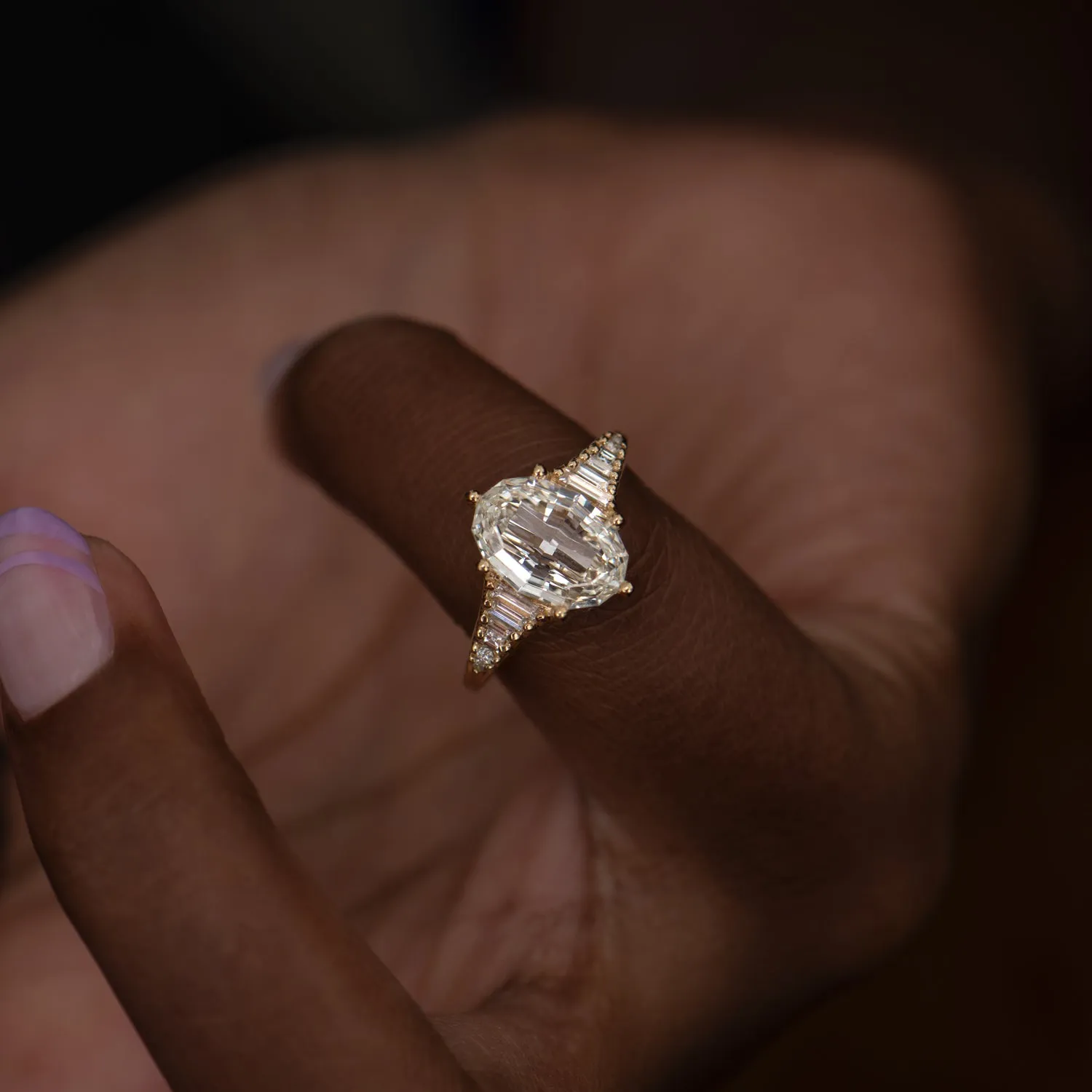 Zeppelin Engagement Ring with an Oval Step Cut Diamond