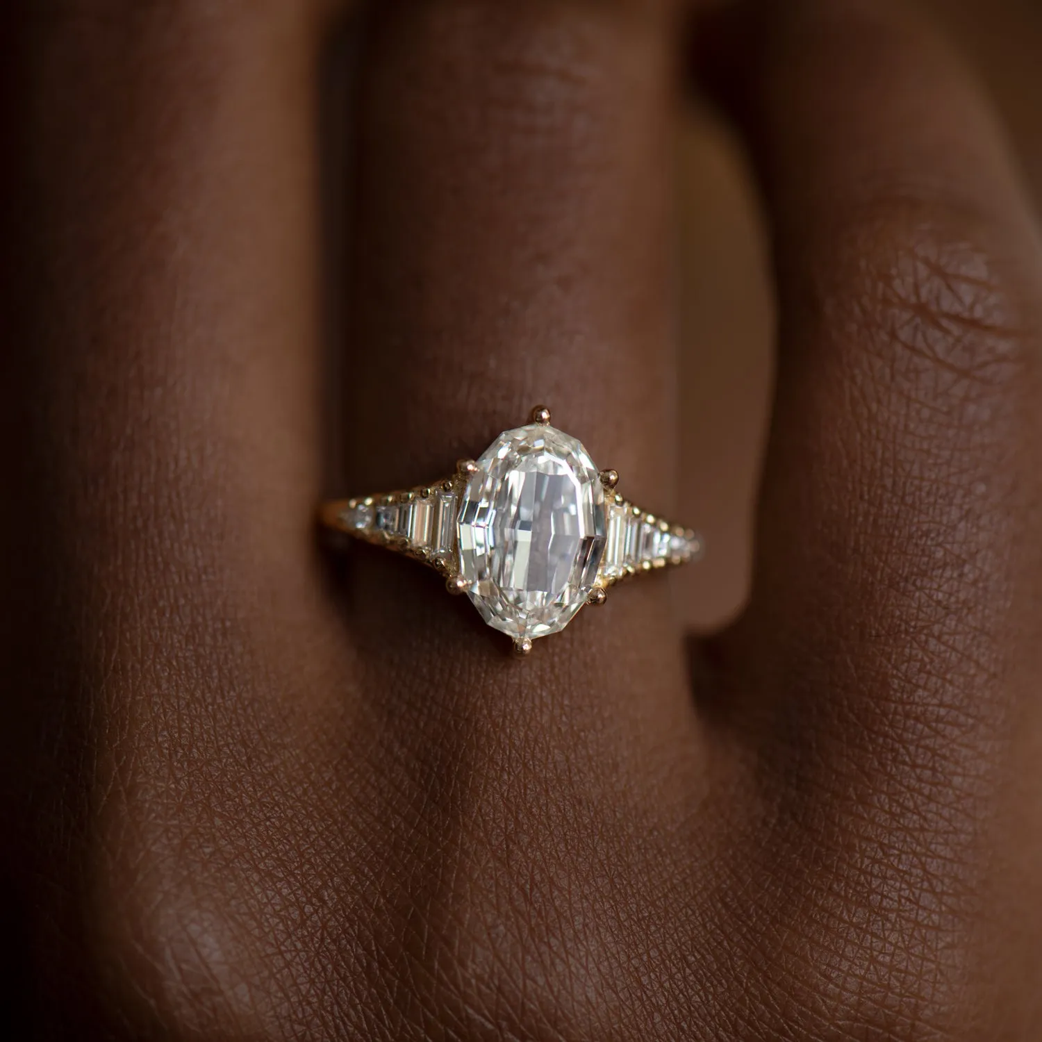 Zeppelin Engagement Ring with an Oval Step Cut Diamond